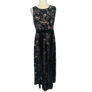 Candalite Evening Gown Dress Petite Large PL Black Lace Maxi Whimsigoth Fairy